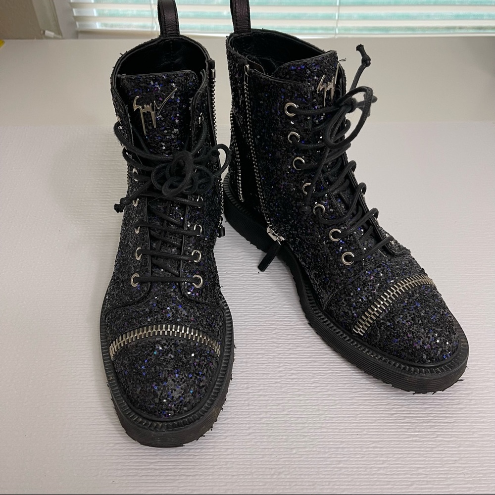 Giuseppe Zanotti Black Glitter Combat Boots